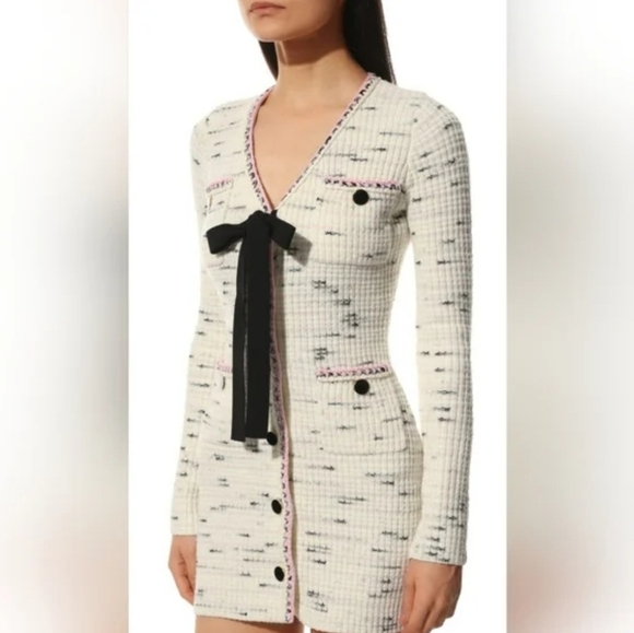 Self Portrait Ivory Contrast Yarn Button Down Knit Dress VGUC Size M